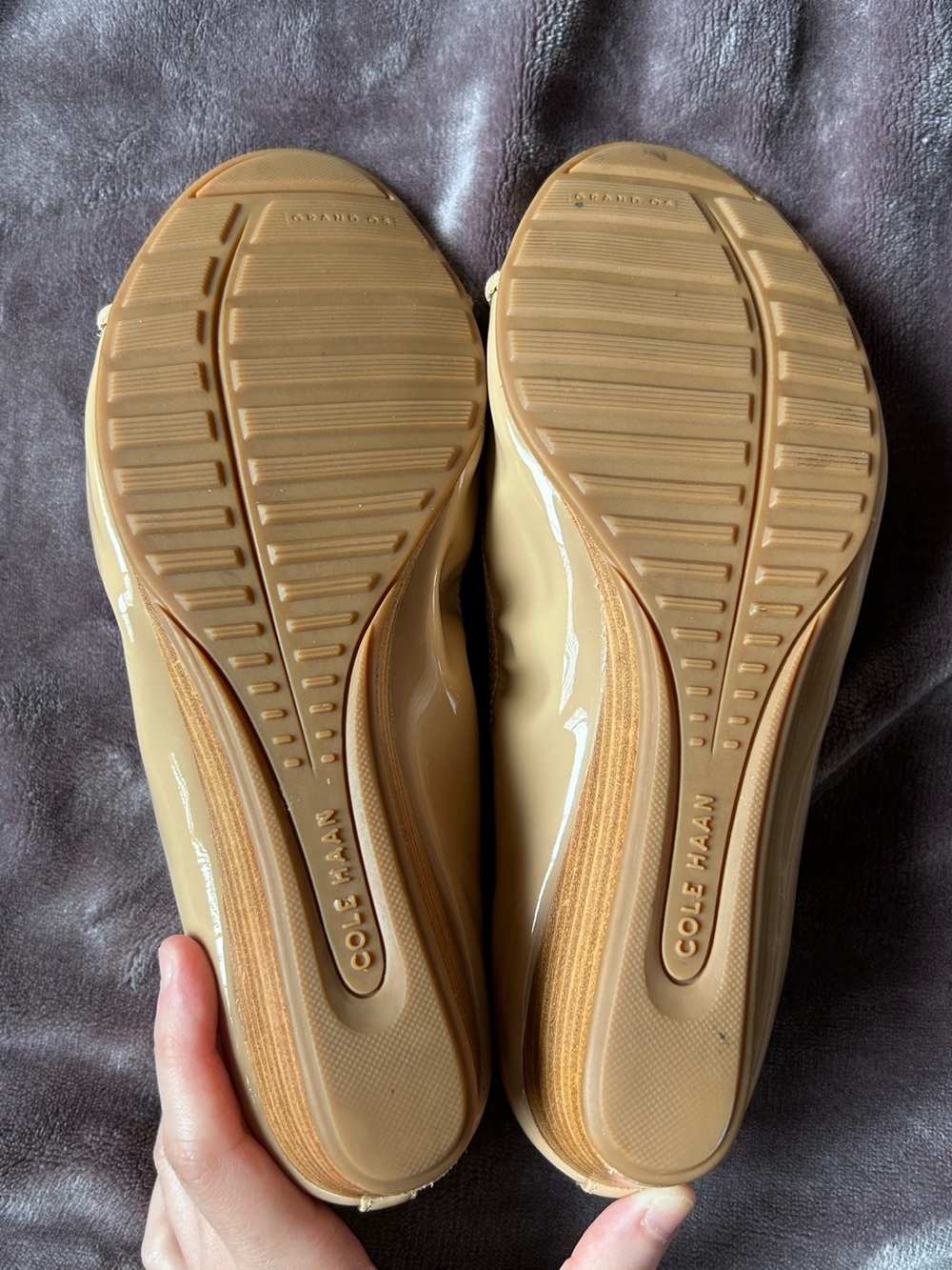 Cole Haan Emory Braided 40 II Patent Leather Peep-Toe Wedge Maple Sugar Sz 7.5B - Picture 7 of 16
